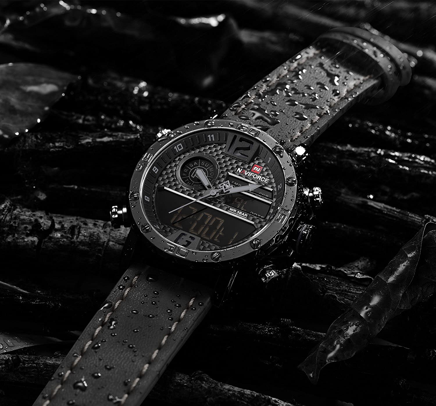Men's Waterproof Sport Watches Leather Digital Analog  