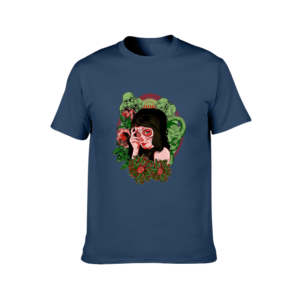 Scary Lady Front and Back Print T-Shirt, Adult Cotton Short Sleeve Tee