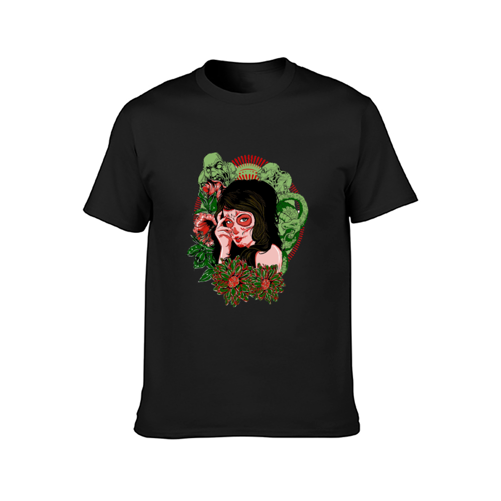Scary Lady Front and Back Print T-Shirt, Adult Cotton Short Sleeve Tee