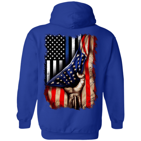 Image of Police flag inside American flag Pullover Hoodie