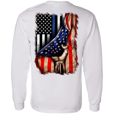 Image of Police flag inside American flag Long Sleeve  T-Shirt