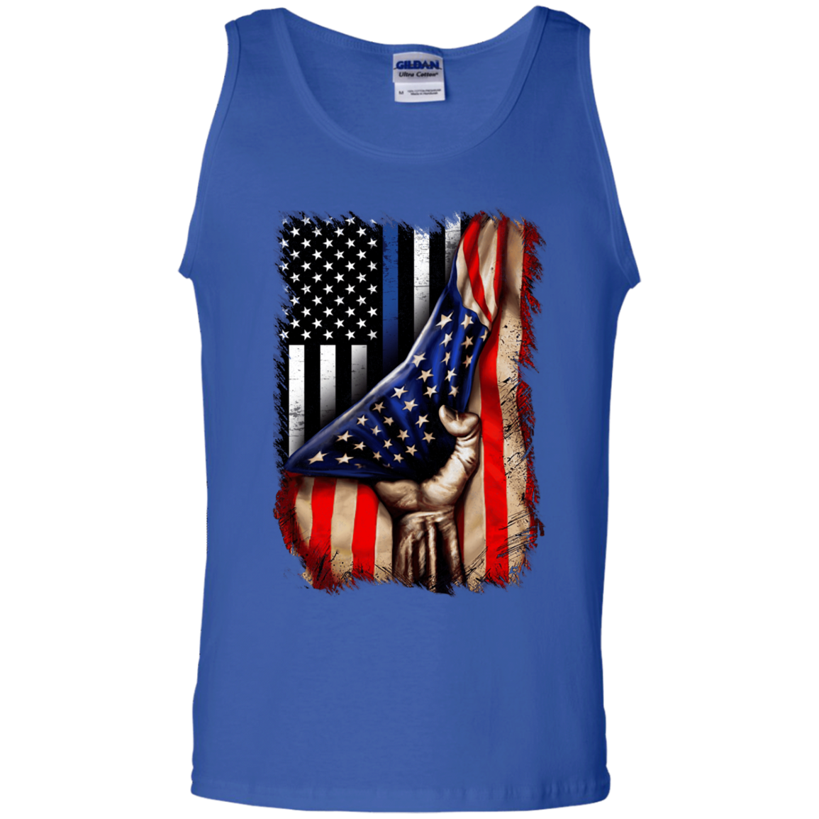 Police flag inside American flag Cotton Tank Top