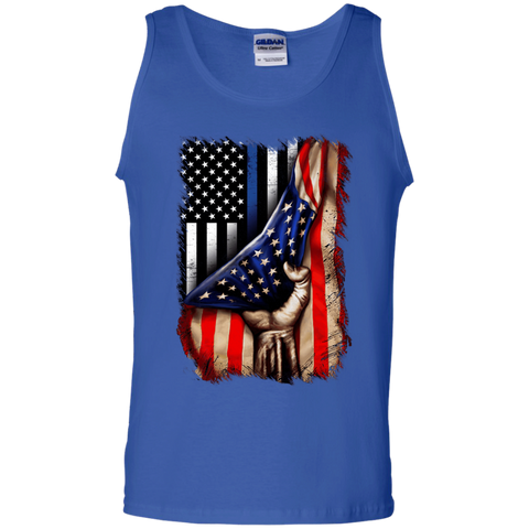 Image of Police flag inside American flag Cotton Tank Top