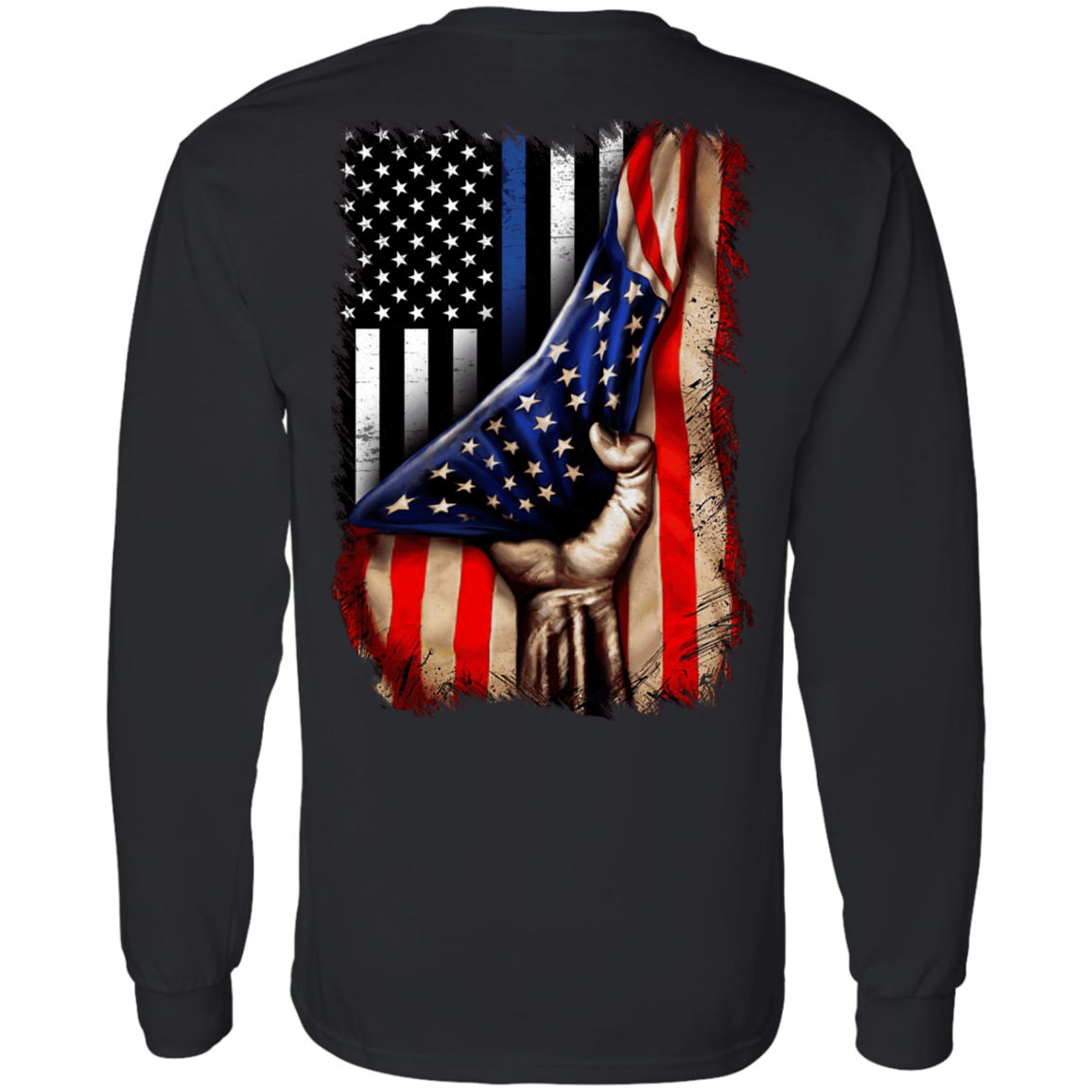 Police flag inside American flag Long Sleeve  T-Shirt