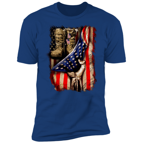 Image of Military Boot inside American Flag  Premium Short Sleeve T-Shirt