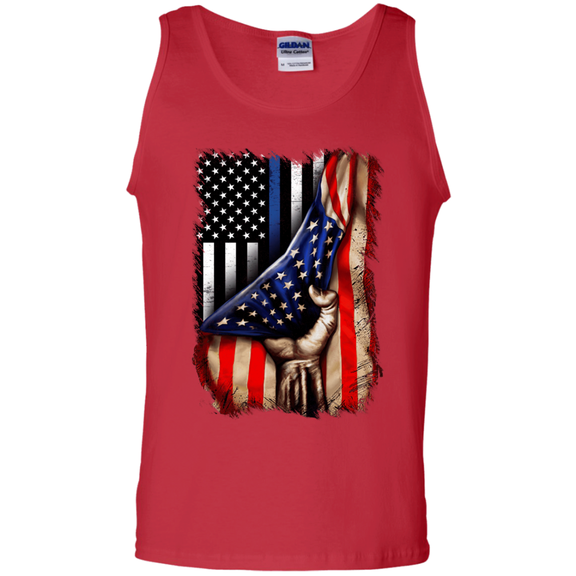 Police flag inside American flag Cotton Tank Top