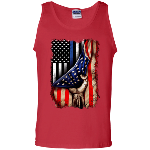 Image of Police flag inside American flag Cotton Tank Top