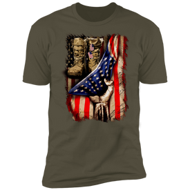 Military Boot inside American Flag  Premium Short Sleeve T-Shirt