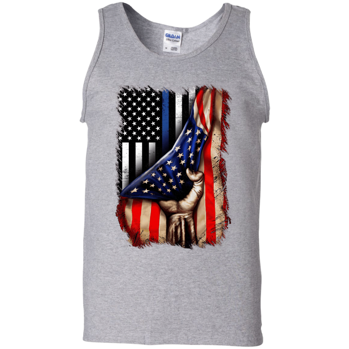 Police flag inside American flag Cotton Tank Top