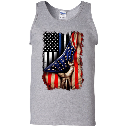 Image of Police flag inside American flag Cotton Tank Top