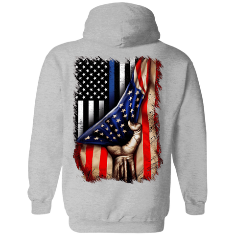 Image of Police flag inside American flag Pullover Hoodie