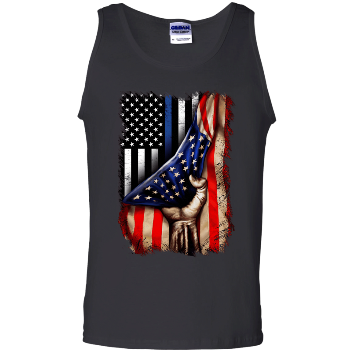 Police flag inside American flag Cotton Tank Top