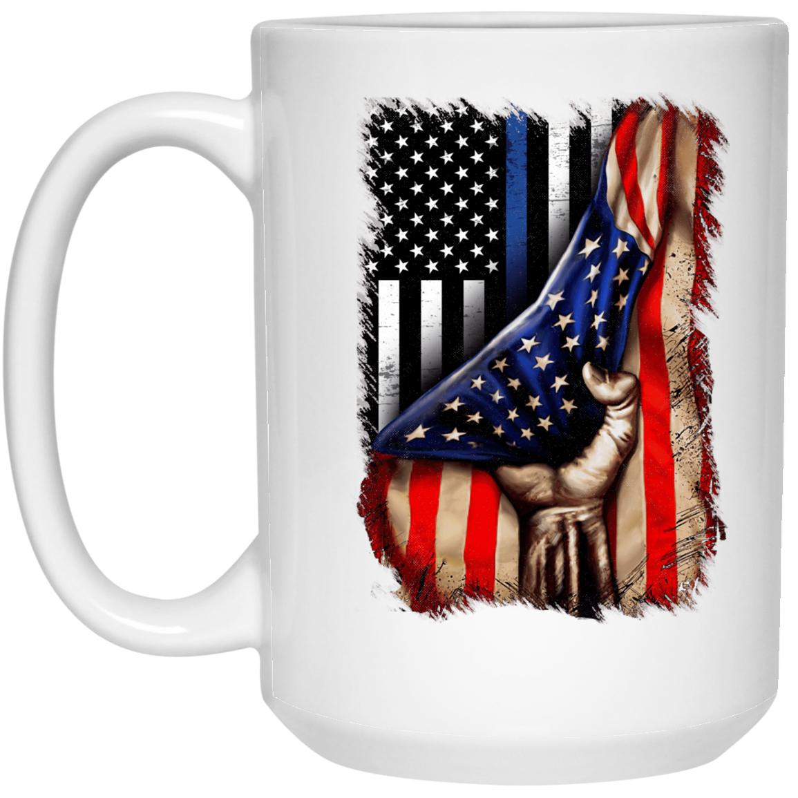 Police flag inside American flag 15 oz. White Mug