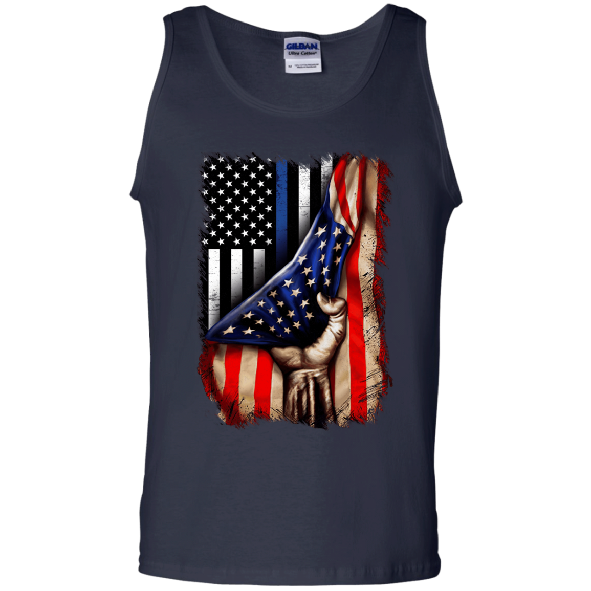 Police flag inside American flag Cotton Tank Top