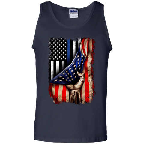 Image of Police flag inside American flag Cotton Tank Top