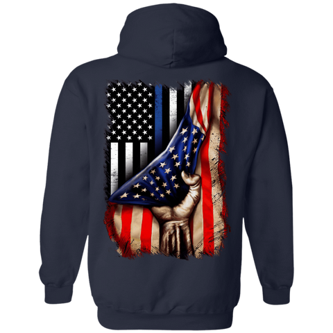 Image of Police flag inside American flag Pullover Hoodie