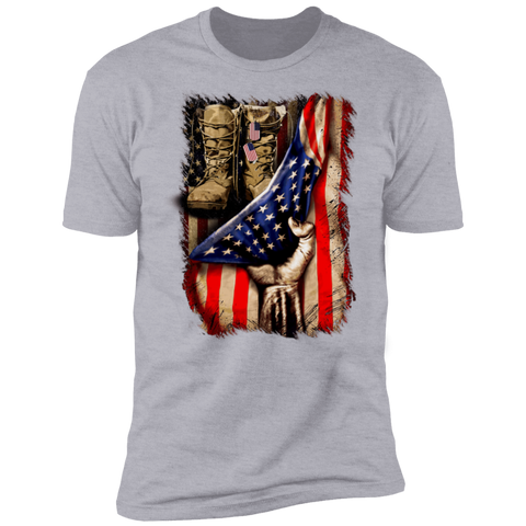 Image of Military Boot inside American Flag  Premium Short Sleeve T-Shirt