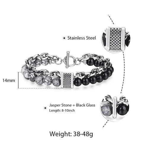 Image of Trendsmax Natural Map Stone Men's Beaded Bracelet for women Stainless Steel Bracelets Male Jewelry Tiger eye 8 9 10 inch DB33
