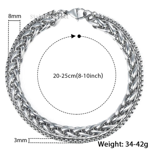 Image of Unique Men's Bracelet Double Chain Bracelet Stainless Steel Wheat Box Chain Link Bracelets Male Jewelry Dropshipping DB75