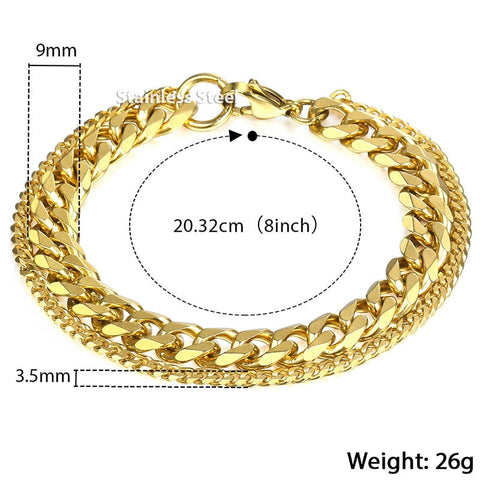 Image of Unique Men's Bracelet Double Chain Bracelet Stainless Steel Wheat Box Chain Link Bracelets Male Jewelry Dropshipping DB75