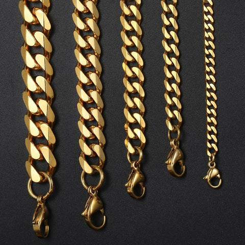 Image of Cuban Link Chain 3 To 11MM Choker Anti Allergy Stainless Steel Necklace for Women Girls Minimalist Jewelry 16inch Dropshipping