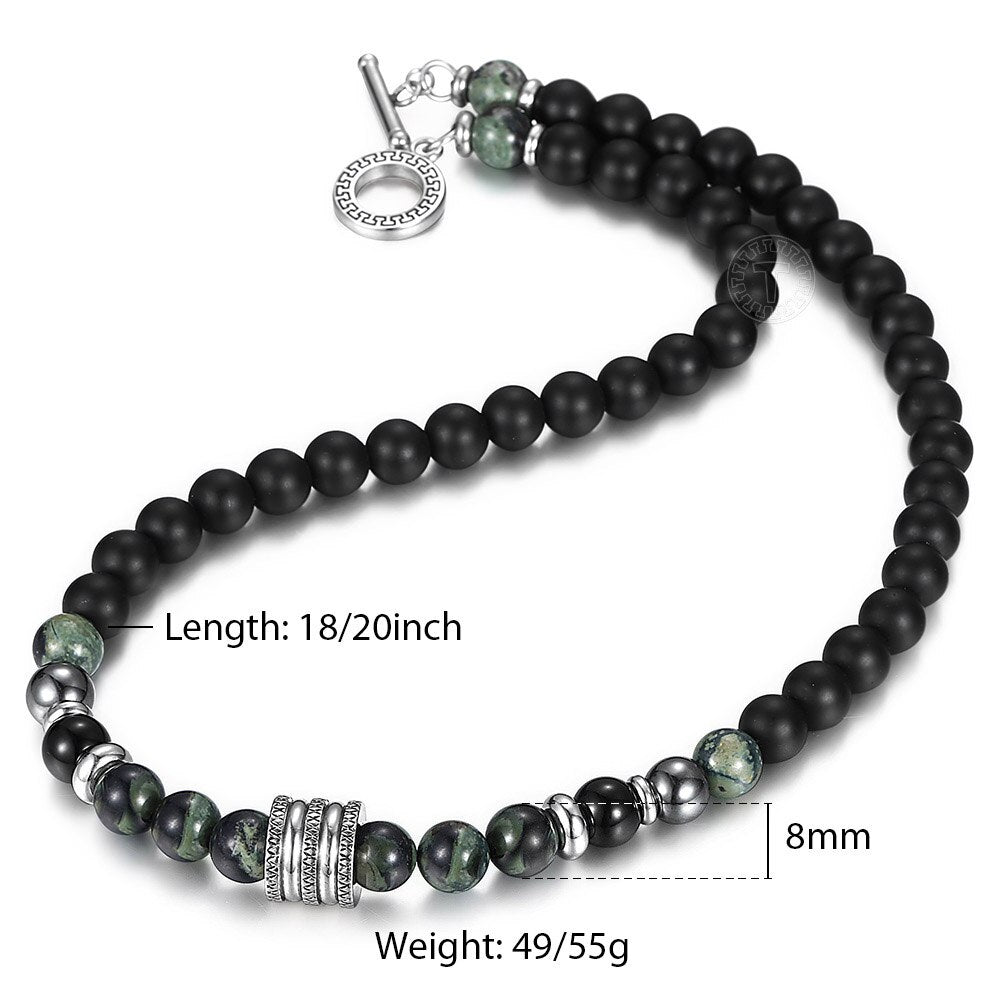 Natural Red Tiger Eyes Map Stone Necklace For Men Unisex Stainless Steel Matte Black Bead Necklace Male Jewelry Gift TNB001A