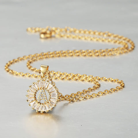 Image of Cute CZ Initial Letter Pendant Necklace For Women Girls Stainless Steel Rolo Chain Rhinestone Gold Name Charms Jewelry GP399C