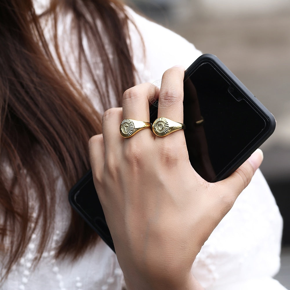 Unique Design 26 Letter Signet Ring for Women Chunky Gold Color Initial Open Finger Rings Female Jewelry Gift Dropshipping GR67A