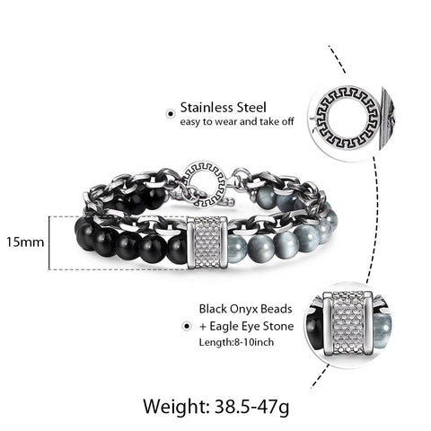 Image of Trendsmax Natural Map Stone Men's Beaded Bracelet for women Stainless Steel Bracelets Male Jewelry Tiger eye 8 9 10 inch DB33