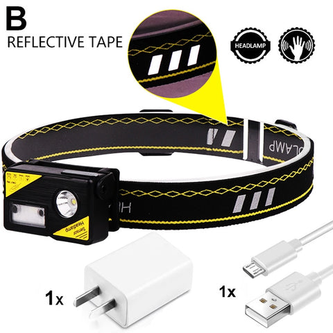 Image of EZK20 XPG LED EDC LED Headlamp Built-in Battery USB Sensor Headlight with Hat Clip Reflective Headband for Fishing