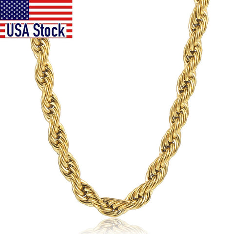 Image of New Fashion Twisted Rope Link Chain Gold Tone Stainless Steel Necklace for Men Unisex Chain Jewelry Gifts 22inch 3-7mm KNM178A