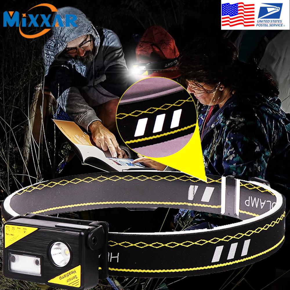 EZK20 XPG LED EDC LED Headlamp Built-in Battery USB Sensor Headlight with Hat Clip Reflective Headband for Fishing