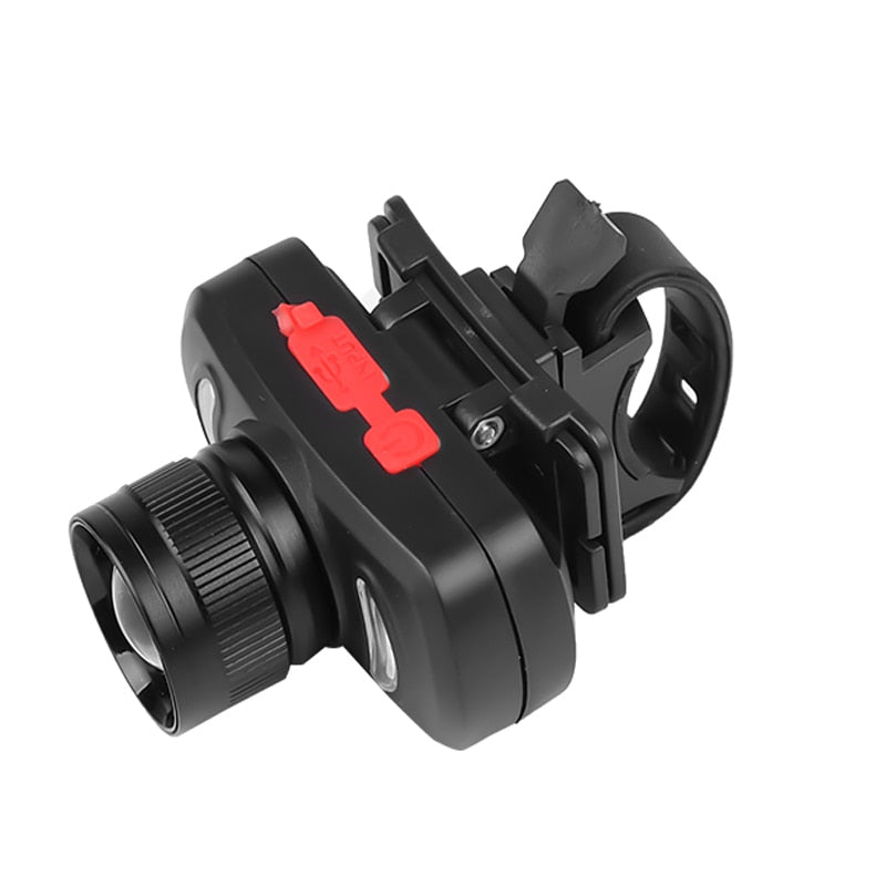 EZK20 LED Headlamp Red and Blue Built-in Battery USB Rechargeable Telescopic Zoom with Bicycle Clip for Biking
