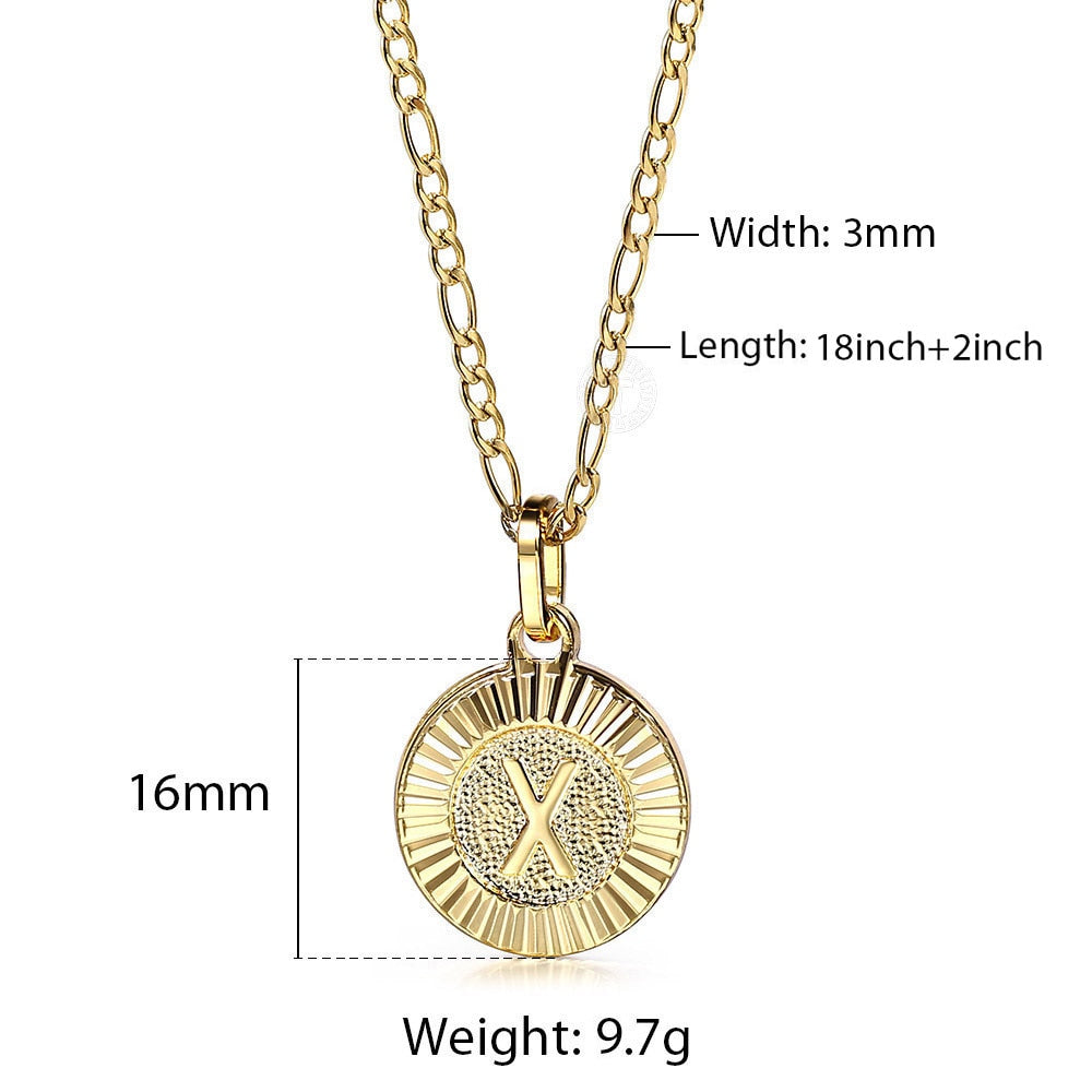 Chic 2pcs Letter Pendants with Figaro Chain Necklace Stainless Steel Link Choker for Men Women Gold Filled Jewelry Gift 18inch