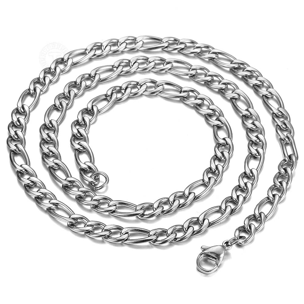 5/7/9mm Men's Stainless Steel Necklace Figaro Link Chain Choker for Men Women Gold Silver Color Solid Accessories Fashion KNM177