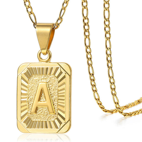 Image of Chic 2pcs Letter Pendants with Figaro Chain Necklace Stainless Steel Link Choker for Men Women Gold Filled Jewelry Gift 18inch