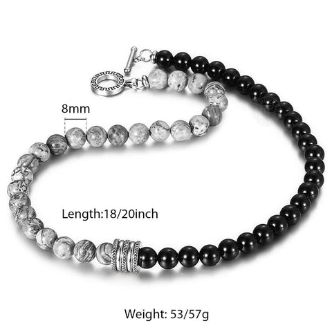 Image of Natural Red Tiger Eyes Map Stone Necklace For Men Unisex Stainless Steel Matte Black Bead Necklace Male Jewelry Gift TNB001A