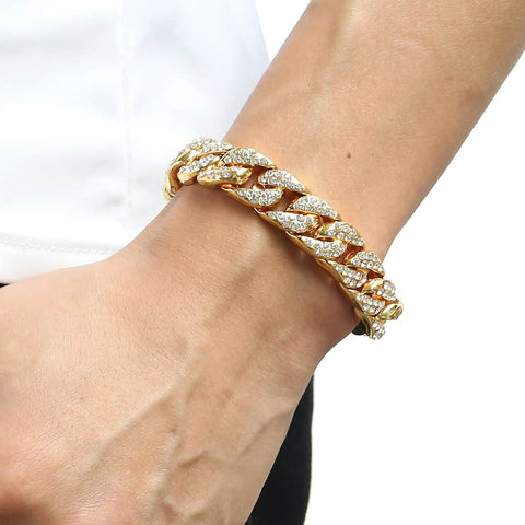 Image of Hiphop 14mm Iced Out Paved Rhinestones Necklack Yellow Gold Filled Miami Curb Cuban Chain CZ Rapper For Men Jewelry GN432
