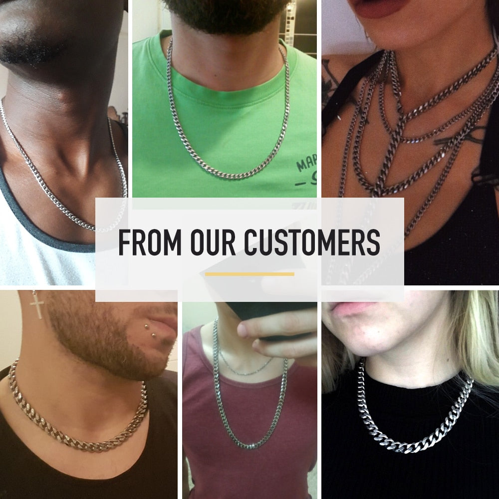 Size 3-9mm Men's Necklace Stainless Steel Cuban Link Chain Gold Black Silver Color Male Jewelry Gifts for Men KNM07