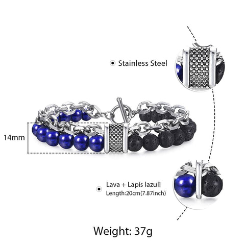 Image of Trendsmax Natural Map Stone Men's Beaded Bracelet for women Stainless Steel Bracelets Male Jewelry Tiger eye 8 9 10 inch DB33