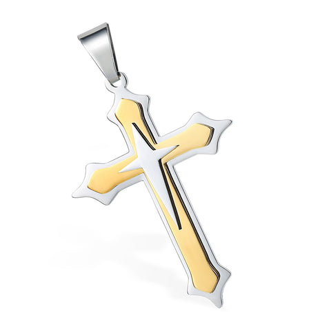 Image of Dropshipping Cross Pendant Necklace For Men Black Gold Silver color Stainless Steel Pendant Necklace Men Hip Hop Jewelry KP52