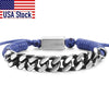 Cuban Link Chain Braided Leather Bracelet For Mens Boys Handmade Stainless Steel Curb Blue Surfer Adjustable TBL00102