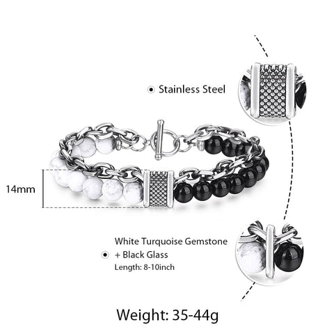 Image of Trendsmax Natural Map Stone Men's Beaded Bracelet for women Stainless Steel Bracelets Male Jewelry Tiger eye 8 9 10 inch DB33