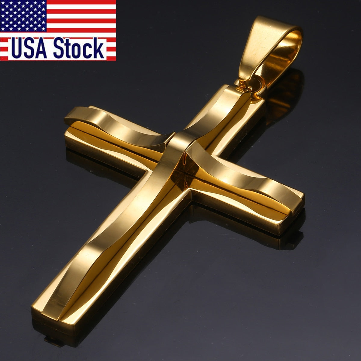 Dropshipping Cross Pendant Necklace For Men Black Gold Silver color Stainless Steel Pendant Necklace Men Hip Hop Jewelry KP52