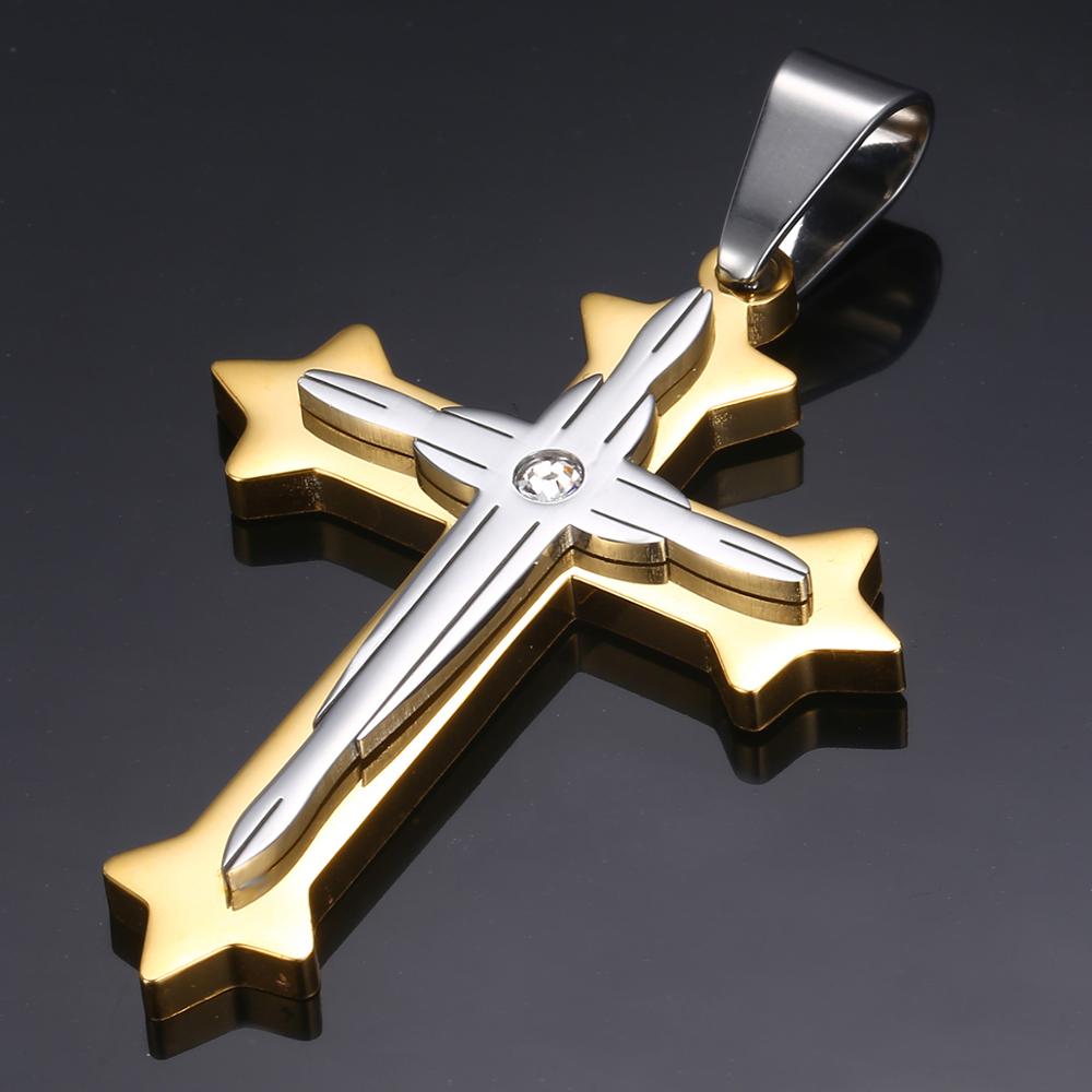 Dropshipping Cross Pendant Necklace For Men Black Gold Silver color Stainless Steel Pendant Necklace Men Hip Hop Jewelry KP52