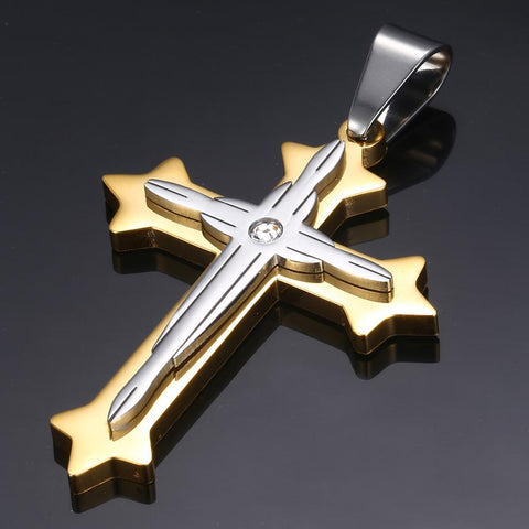 Image of Dropshipping Cross Pendant Necklace For Men Black Gold Silver color Stainless Steel Pendant Necklace Men Hip Hop Jewelry KP52