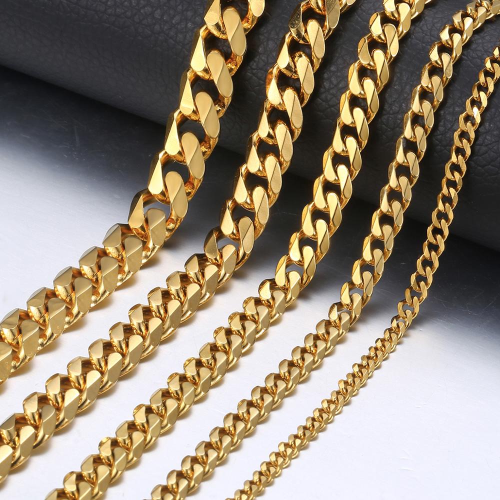 Cuban Link Chain 3 To 11MM Choker Anti Allergy Stainless Steel Necklace for Women Girls Minimalist Jewelry 16inch Dropshipping