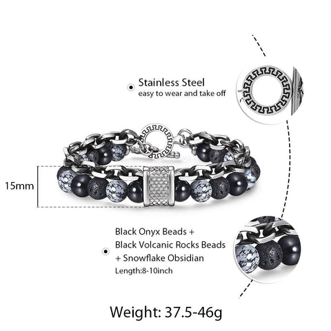 Image of Trendsmax Natural Map Stone Men's Beaded Bracelet for women Stainless Steel Bracelets Male Jewelry Tiger eye 8 9 10 inch DB33