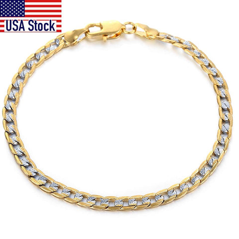 Image of Men's Bracelet 4mm 6mm Cuban Link Chain Yellow Gold Mix Silver Color Bracelet for Women Men fashion 2020 Jewelry Gift GB94A