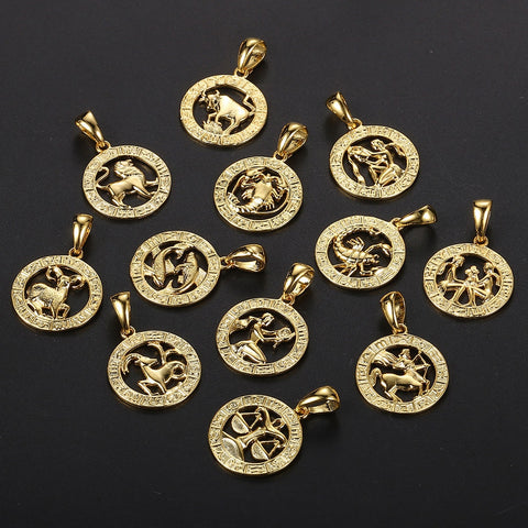 Image of Men's Women's 12 Horoscope Zodiac Sign Gold Pendant Necklace Aries Leo Wholesale Dropshipping 12 Constellations Jewelry GPM24